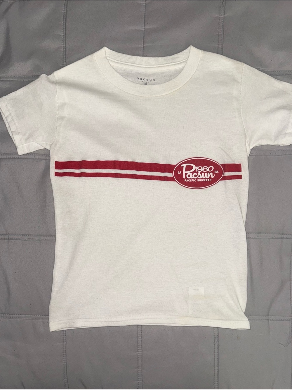 PacSun White Tee with Red Stripe Logo